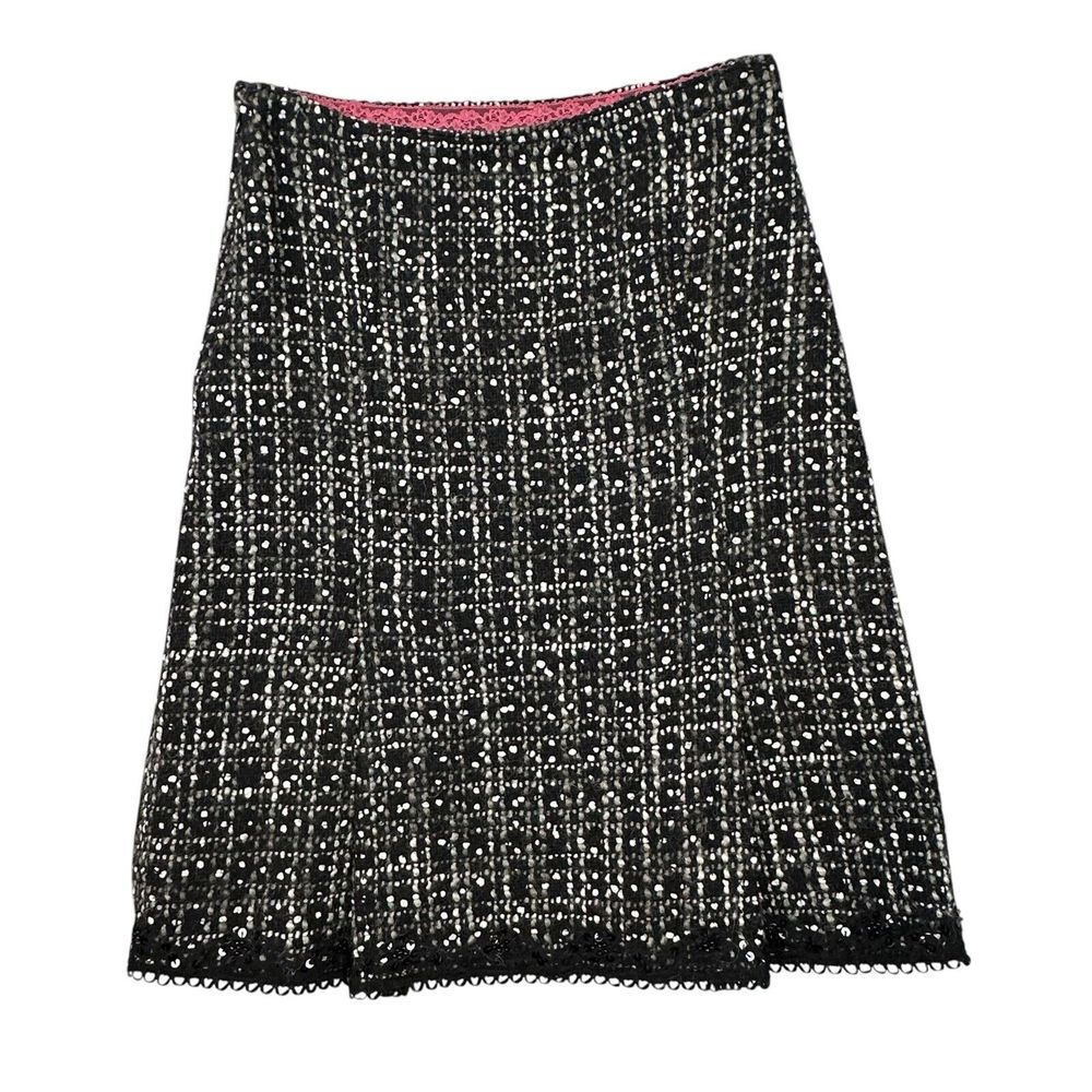 Express Pleated Skirt Size 0 Black A-Line Wool Blend Beaded Lace Lined‎ Speckled